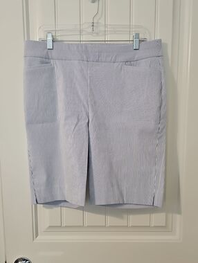 Chico's Blue and White Pinstripe Knee-Length Shorts